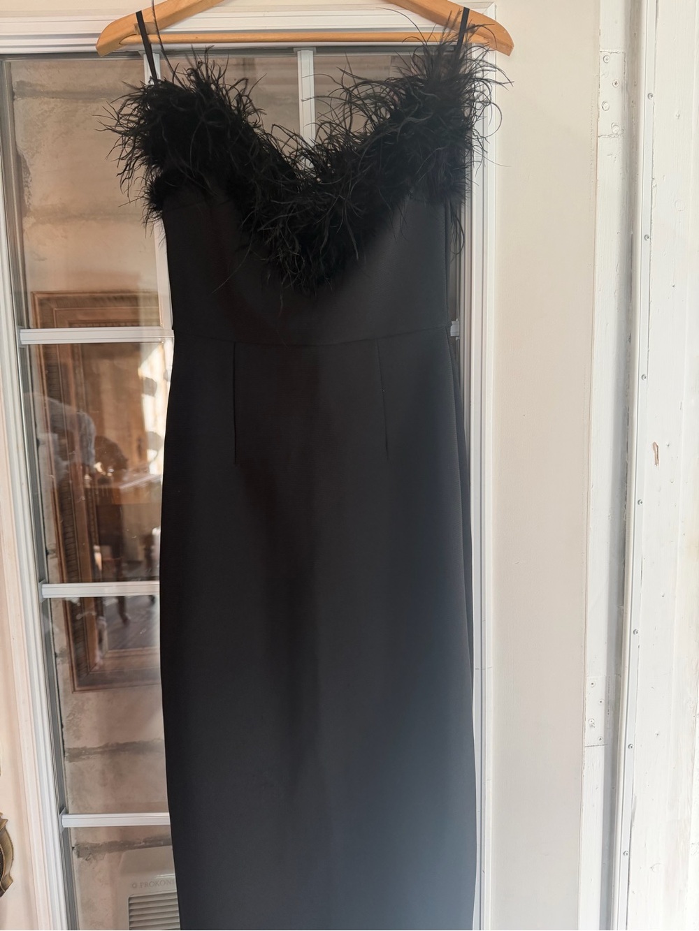 Black Feather-Trim Slip Dress